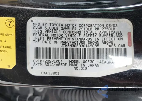 2003 Lexus Ls 430 z USA, uszkodzony, nr VIN JTHBN30F930119085